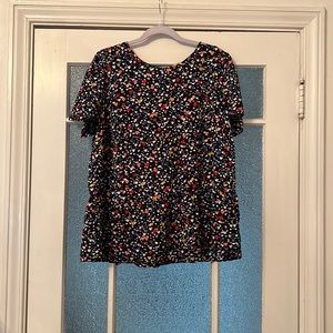 LOFT Plus Heart Multi Printed Navy Peplum Top